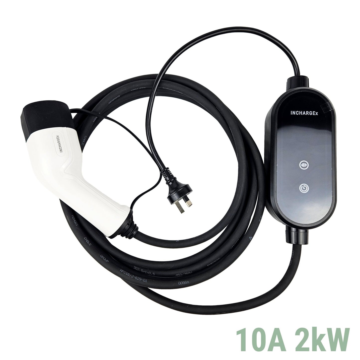 INCHARGEx 10A Gen 2 Portable EV Charger | 3Pin | 2kW | Type 2 | 5.5m Built-in RCD Type B/TypeA+DC6mA | Max Power Adjustable Fit Tesla BYD MG EV Universal EV Charger