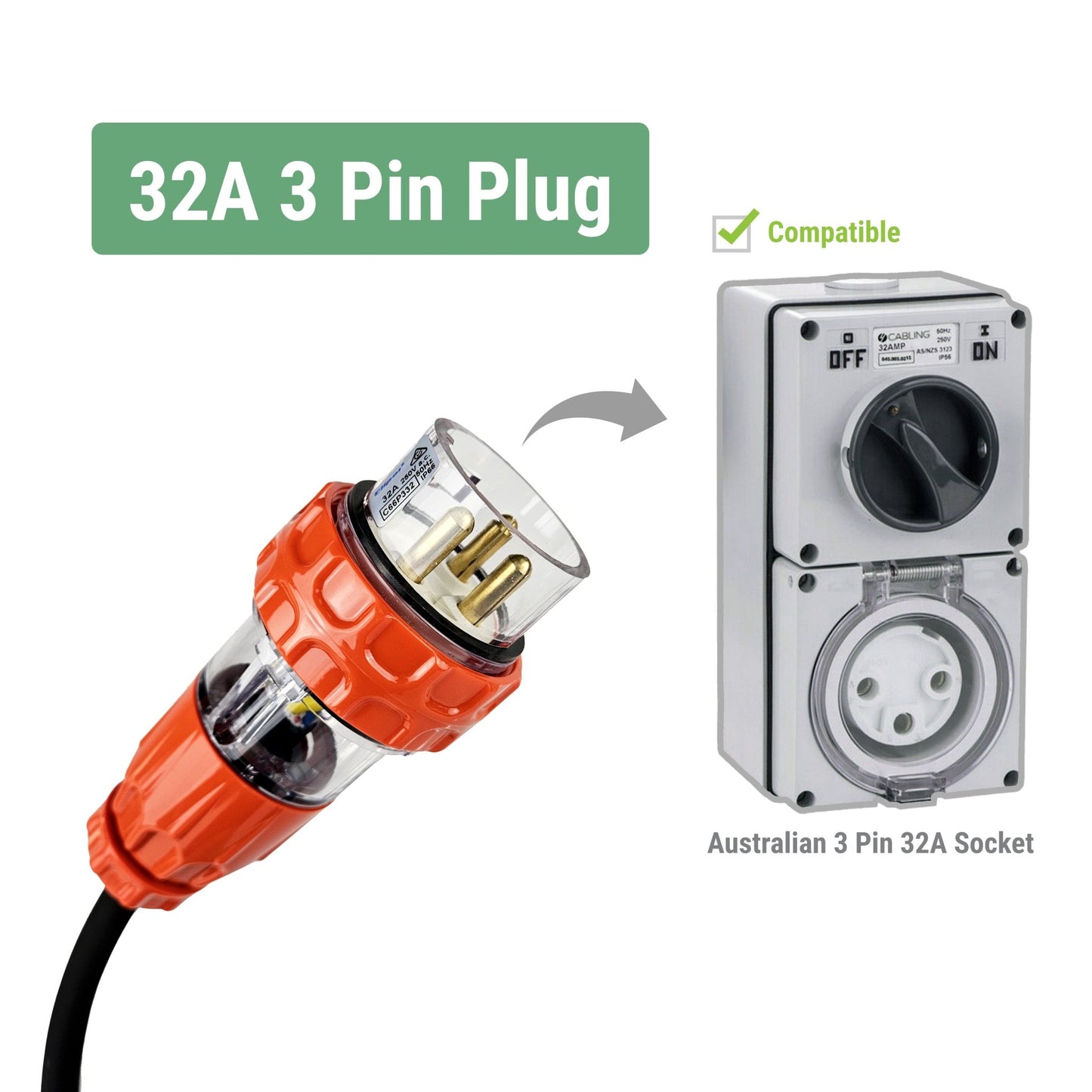INCHARGEx FlexSwap Gen 2 Swappable Tail 32A 3 pin 7kW Single Tail Only