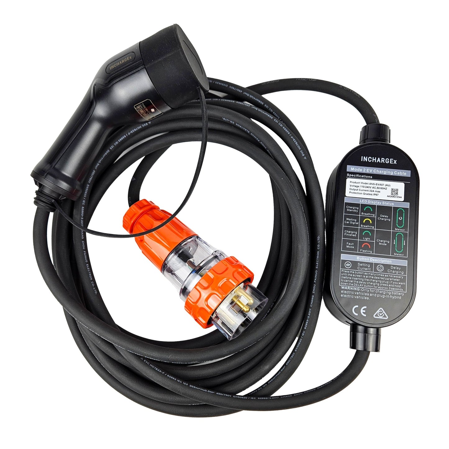 INCHARGEx 32A 3 Pin 7kW Gen 2 Portable EV Charger | 7m | Single Phase | RCD Type B/Type A+DC6mA | Type 2 EVSE | Adjustable Power | Fits All EVs