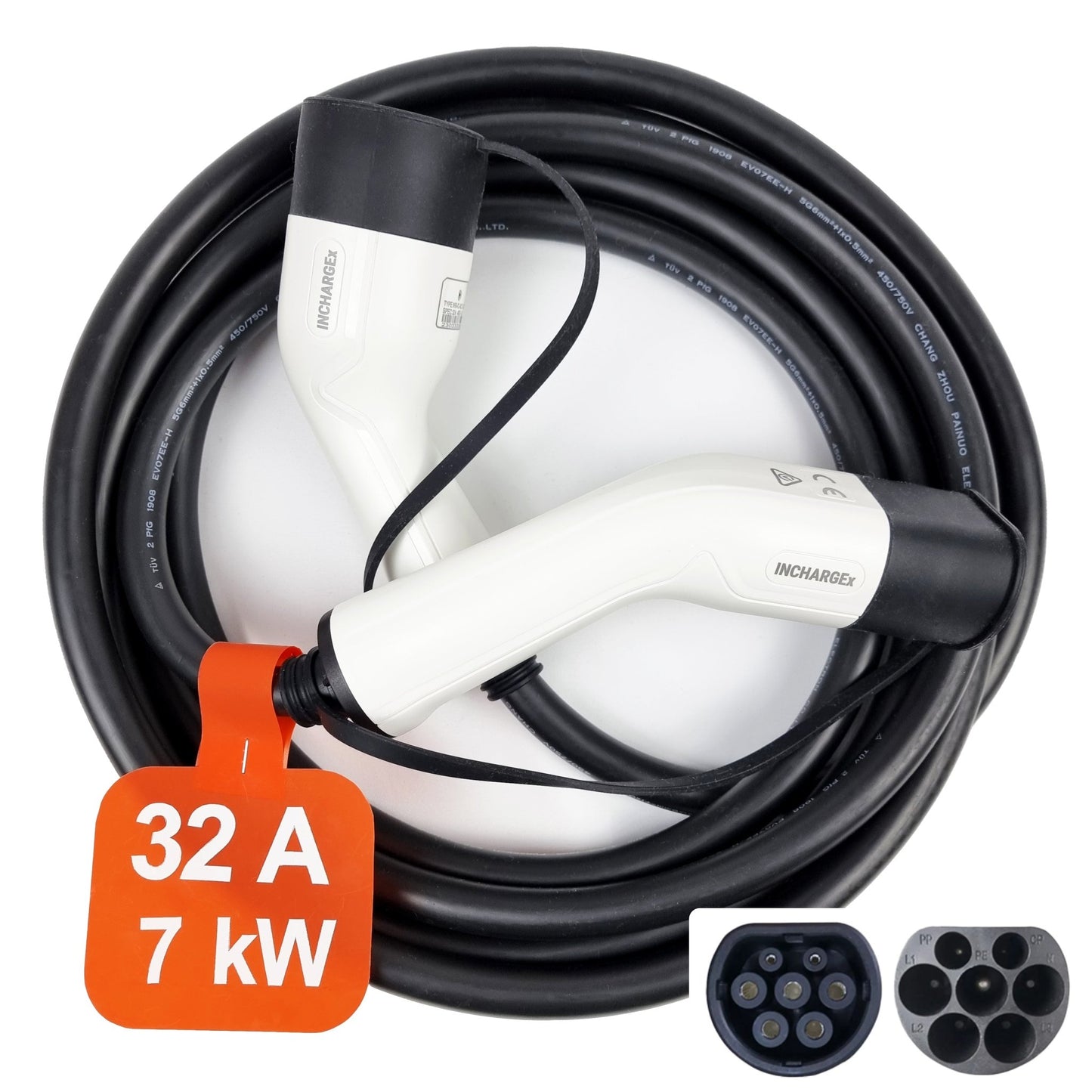 INCHARGEx 32Amp | 1 Phase | 7kW | 240v | Type 2 to Type 2 EV Charging Cable 5.4m Ev Portable Charger Black Fit BYD Tesla Model Y Tesla Model 3 Mennekes Atto 3 MG EV Accessories 2023 Australia - INCHARGEx
