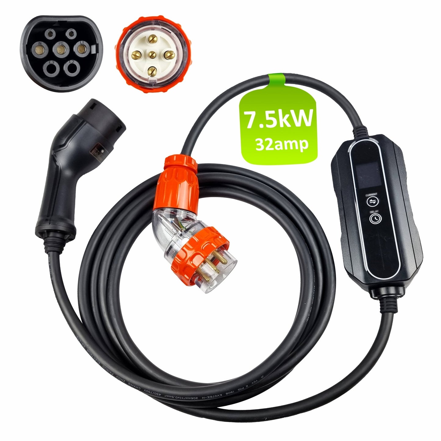 INCHARGEx Premium 32A 5 Pin 7kW Portable EV Charger | 5m | Single Phase | Built-in RCD Type B/TypeA+DC6mA | Type 2 Universal Mobile EVSE Max Power Adjustable EV Home Charger Fit Tesla Model 3 Model Y | BYD | MG | Polestar EV Level 2 Mennekes