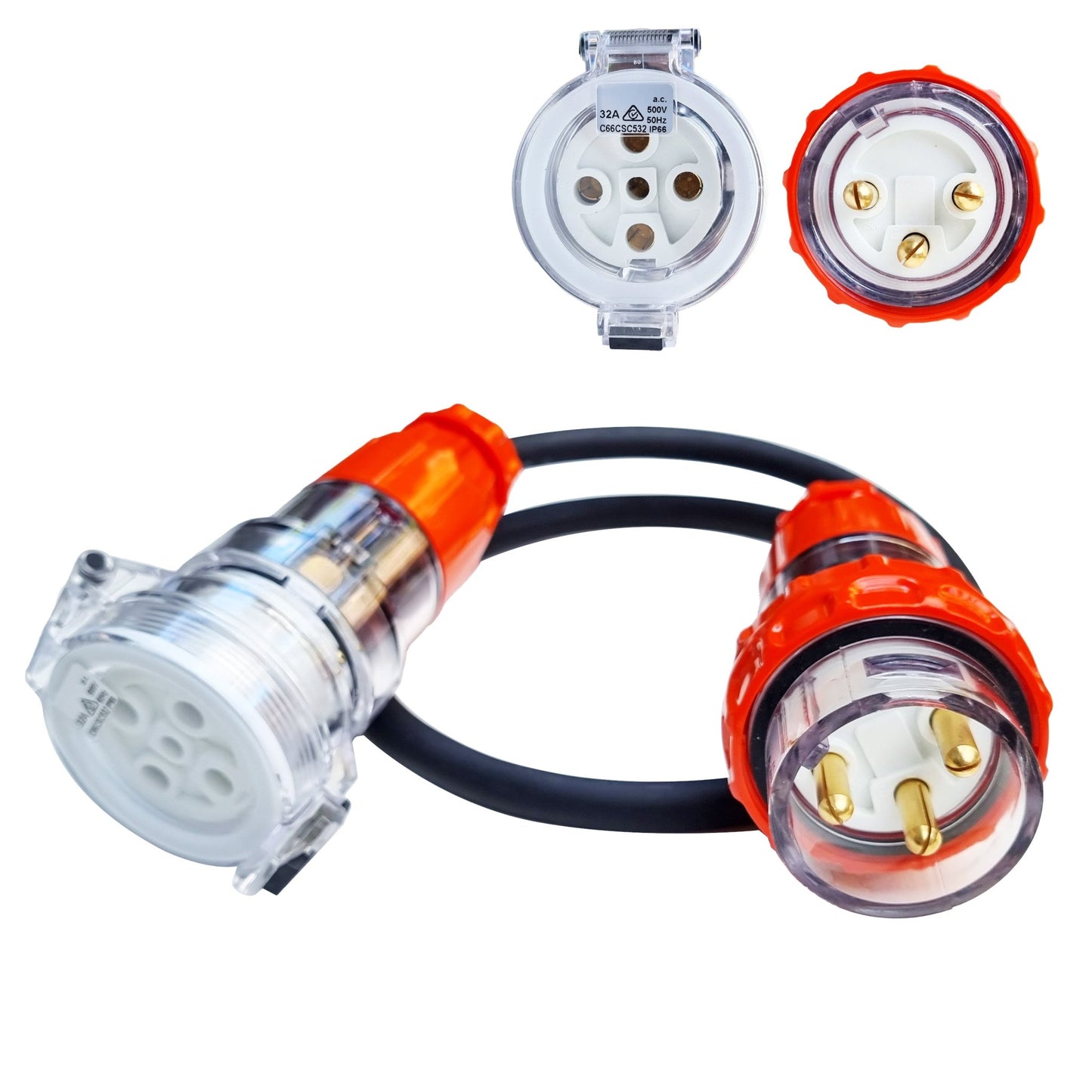 INCHARGEx 5 Pin Female Socket to 3 Pin Male Plug | 32A | Single Phase | 7kW | 1 Metre Adapter - INCHARGEx