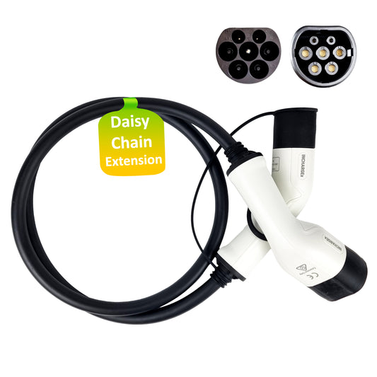 INCHARGEx Daisy Chain Type 2 Extension Cable 22kW 3 Phases for Type 2 Cable Plug Make It Longer Fit All Standard Type 2 Heads