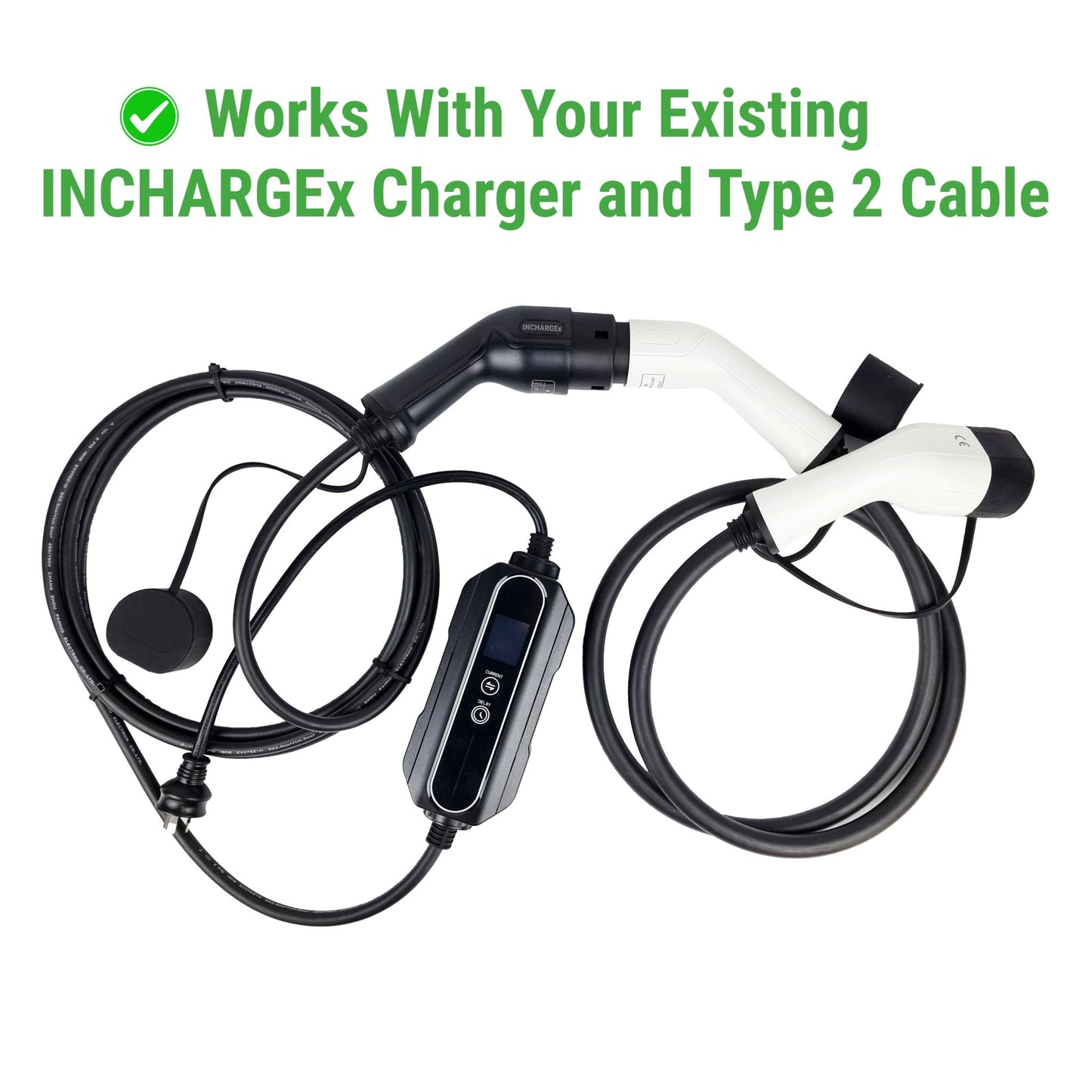 The INCHARGEx 10M Reach Bundle Swappable Tails 10A 15A 32A FlexSwap Charger & 22kW Daisy Chain Type 2 Cable 5m