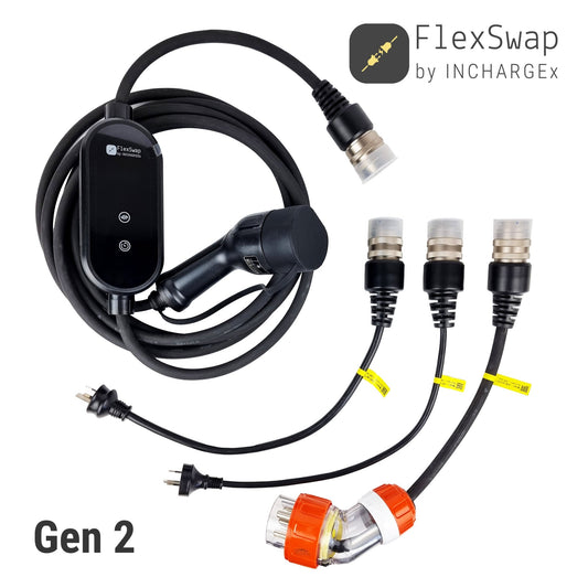 INCHARGEx FlexSwap Gen 2 Swappable Tails 10A | 15A | 32A to Type 2 Portable EV Charger | Built-in RCD Type B/TypeA+DC6mA | Fit Tesla BYD Polestar MG EV 2kW 3.5kW 7kW | 5.5m
