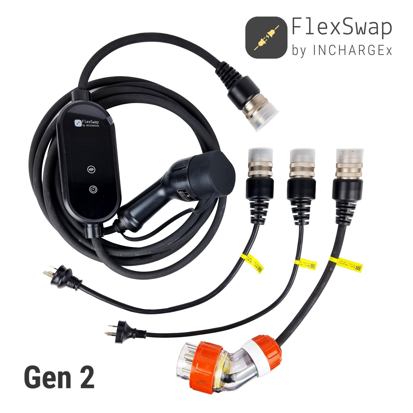 INCHARGEx EV MASTER Bundle Swappable Tails 10A 15A 32A Portable Charger & 22kW Type 2 Cable