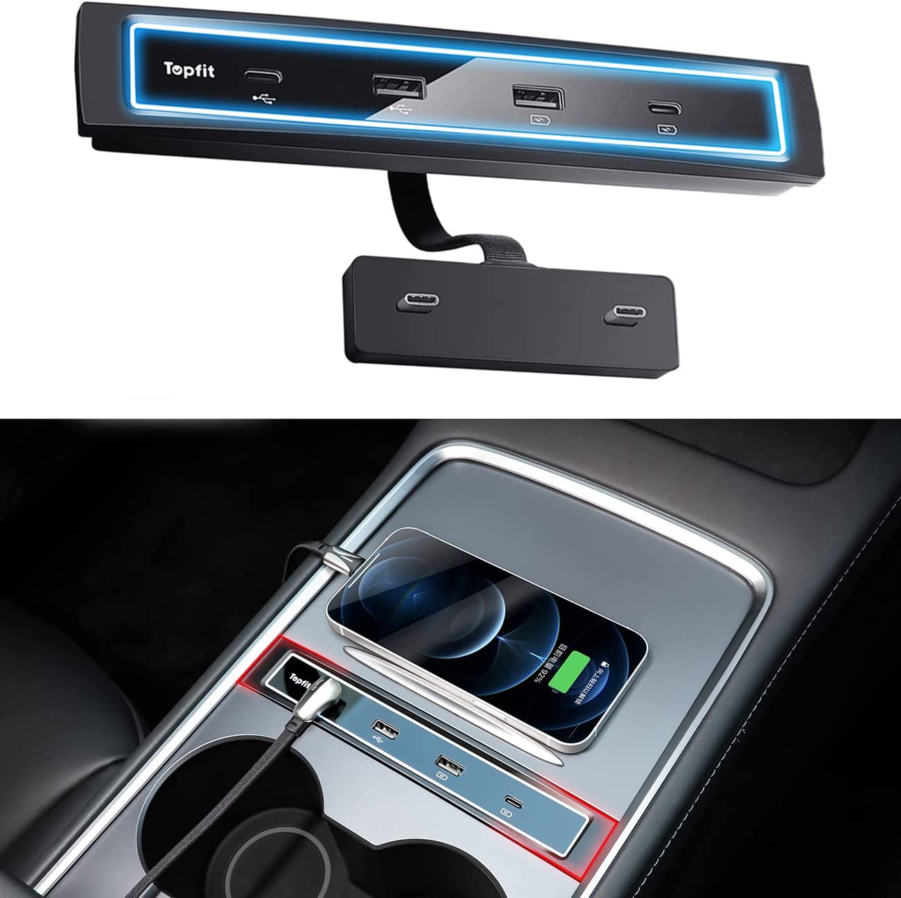 Tesla 2021-2023 USB LED Hub Compatible Docking Station of Center Console Smart Sensor(Model 3 /Y) - INCHARGEx