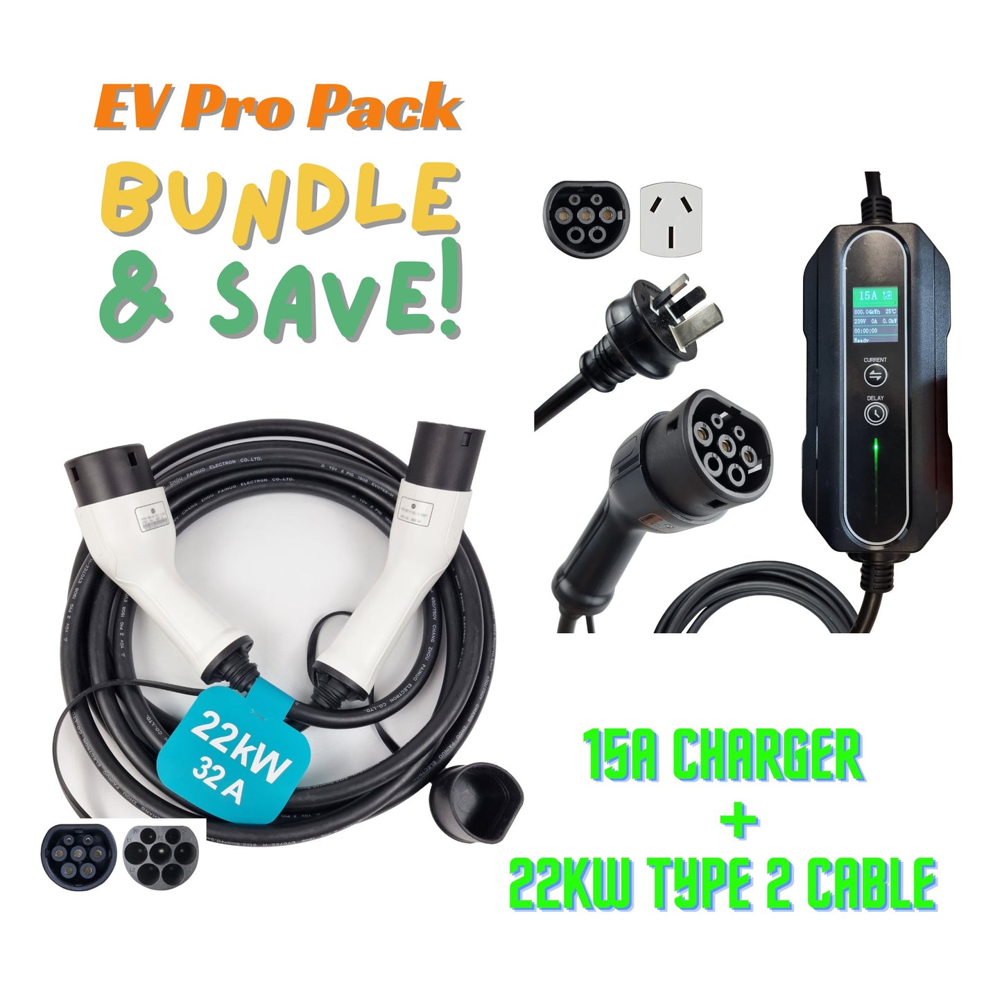 INCHARGEx EV Pro Pack 15A Portable Charger & 22kW Type 2 to Type 2 Cable - INCHARGEx