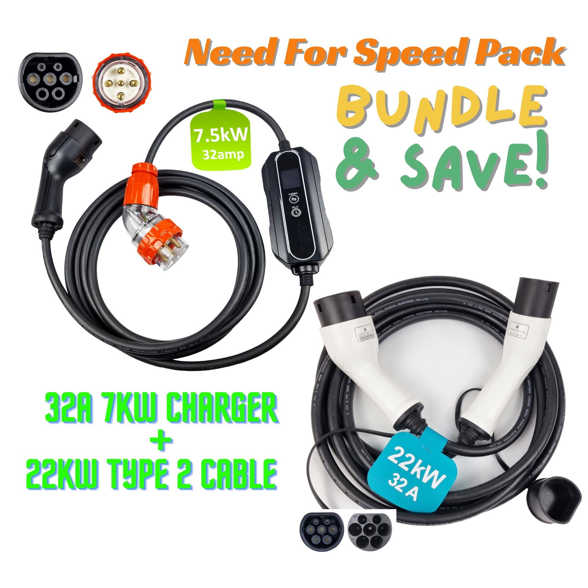 INCHARGEx Need For Speed Bundle 7kW 32A Charger & 22kW Type 2 Cable - INCHARGEx