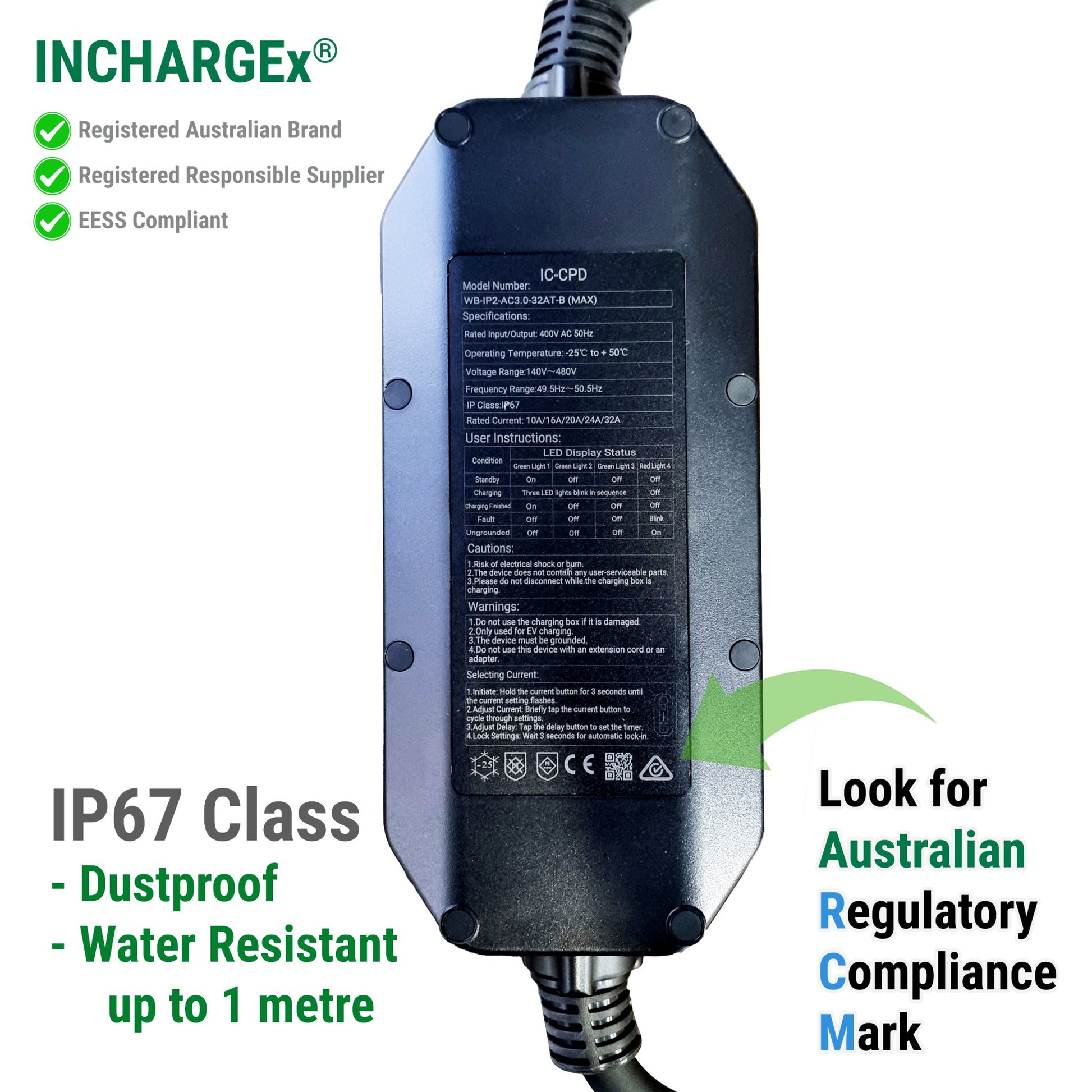 INCHARGEx Ultra Power 22kW Portable EV Charger 32amp | 5pin Tail | 3 Phase | Type 2 Universal Mobile EVSE Adjustable 5m Fit Tesla Model 3 | Model Y | BYD Atto 3 | MG Polestar EV Level 2 - INCHARGEx