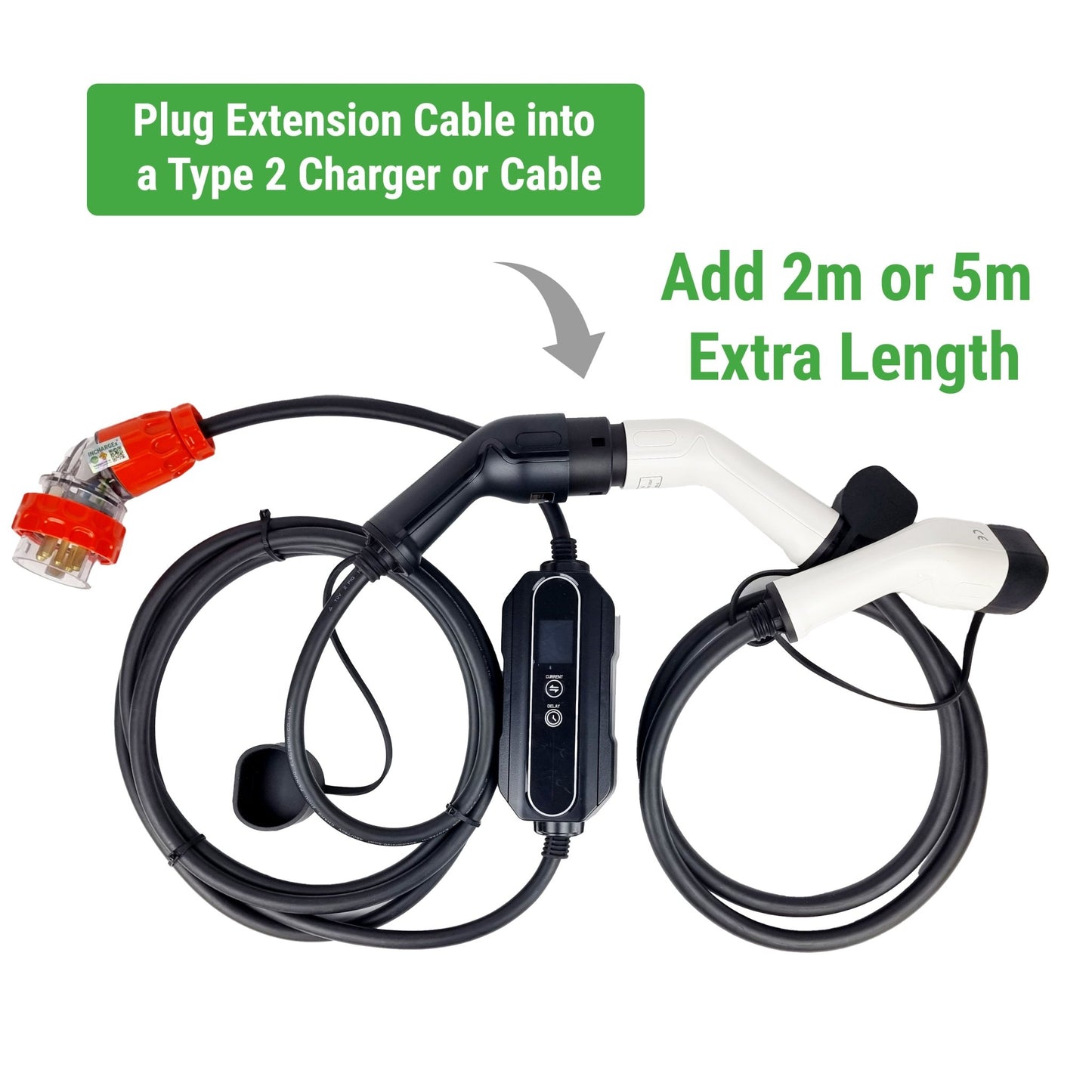 INCHARGEx Daisy Chain Type 2 Extension Cable 22kW 3 Phases for Type 2 Cable Plug Make It Longer Fit All Standard Type 2 Heads - INCHARGEx