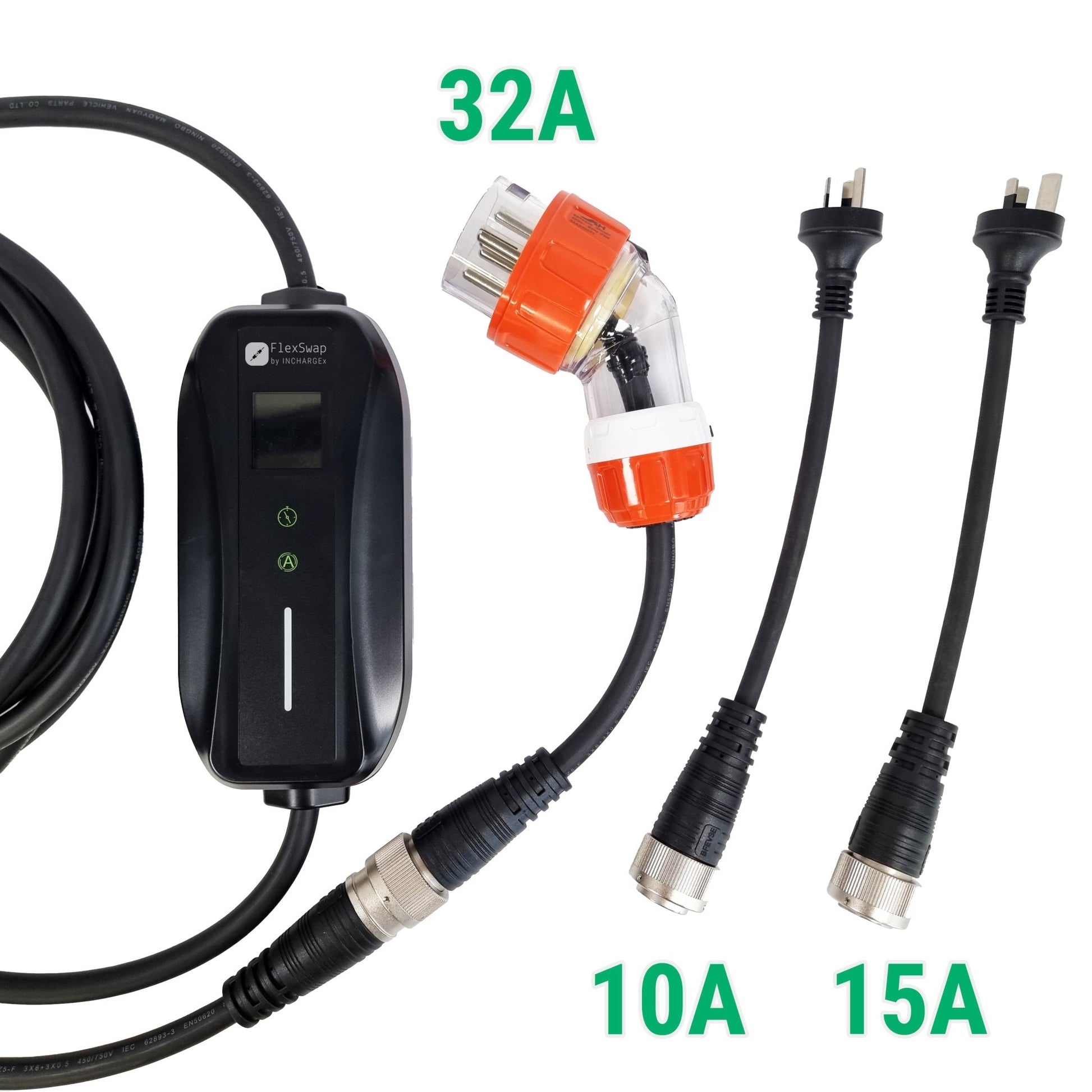 INCHARGEx FlexSwap REACH 7m 10A | 15A | 32A to Type 2 Portable EV Charger Swappable Tails Fit Tesla BYD Polestar MG EV 2kW 3.5kW 7kW - INCHARGEx