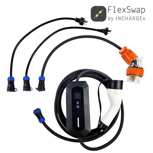 INCHARGEx FlexSwap 10A | 15A | 32A to Type 2 Portable EV Charger Swappable Tails Fit Tesla BYD Polestar MG EV 2kW 3.5kW 7kW - INCHARGEx